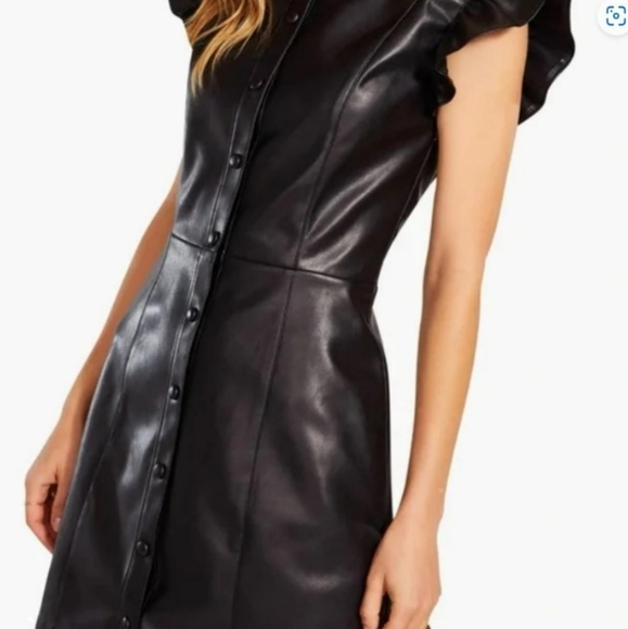 BB Dakota by Steve Madden Lima Faux Leather Mini Shirtdress black Size Med - Picture 2 of 11